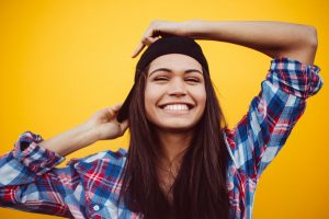 smiling girl after successful Dental veneers